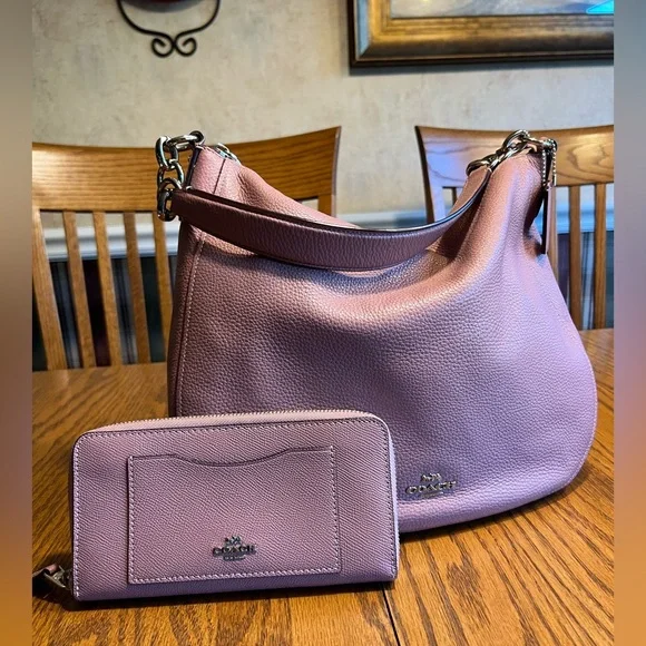 Authentic Coach pastel Pink Leather Hobo Bag and matching zip around wallet EUC - Picture 1 of 13